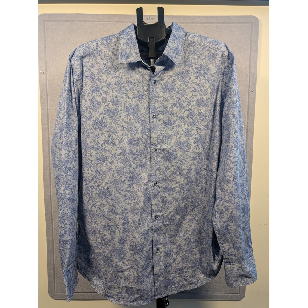 Robert Graham Button Down Mens 2XL‎ Blue Paisley Floral Classic Fit Excellent